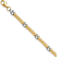10K Two-Tone Gold Polished Fancy Link Bracelet with Textured Design - 7.75in Length