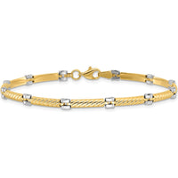 10K Two-Tone Gold Polished Fancy Link Bracelet with Textured Design - 7.75in Length