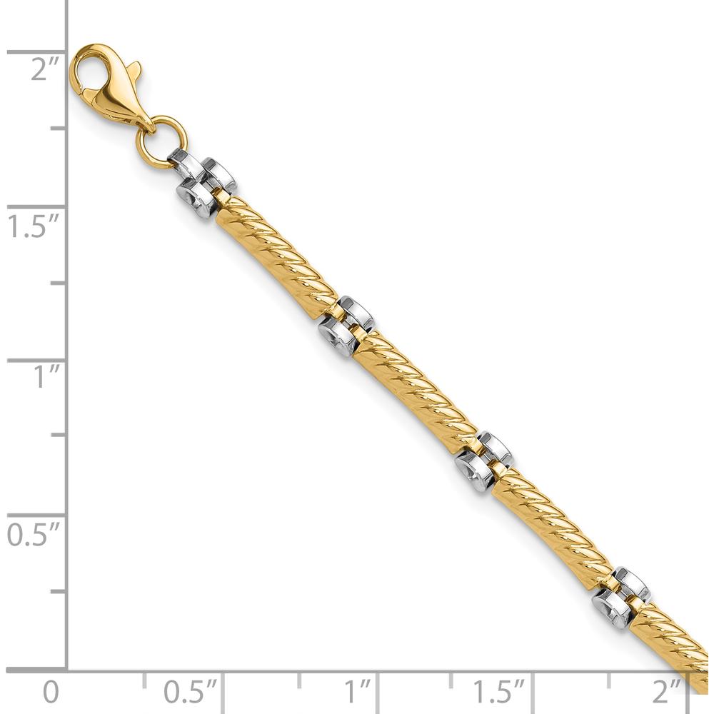 10K Two-Tone Gold Polished Fancy Link Bracelet with Textured Design - 7.75in Length