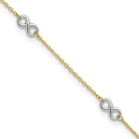 10K Two-Tone Gold Polished Infinity 5-Station Anklet with Adjustable 1" Extender - 10" Length