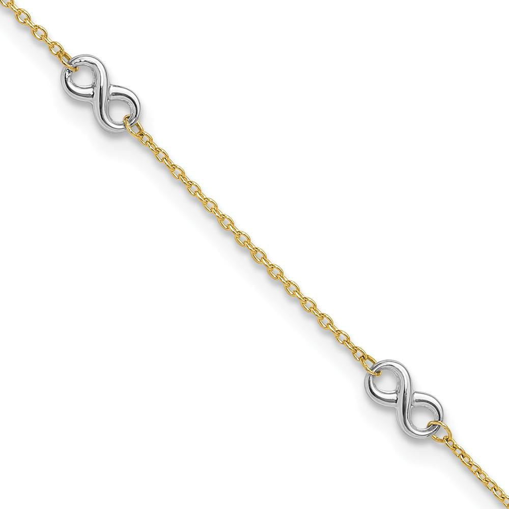 10K Two-Tone Gold Polished Infinity 5-Station Anklet with Adjustable 1" Extender - 10" Length