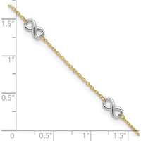 10K Two-Tone Gold Polished Infinity 5-Station Anklet with Adjustable 1" Extender - 10" Length