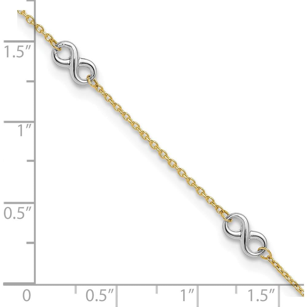 10K Two-Tone Gold Polished Infinity 5-Station Anklet with Adjustable 1" Extender - 10" Length