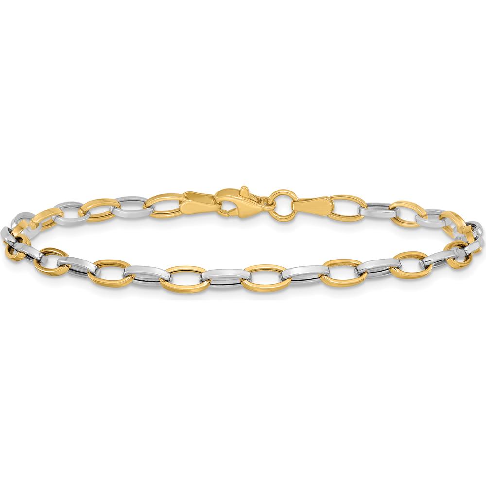 10K Two-Tone Gold Polished Open Link Bracelet with Lobster Clasp - 7.25" Length