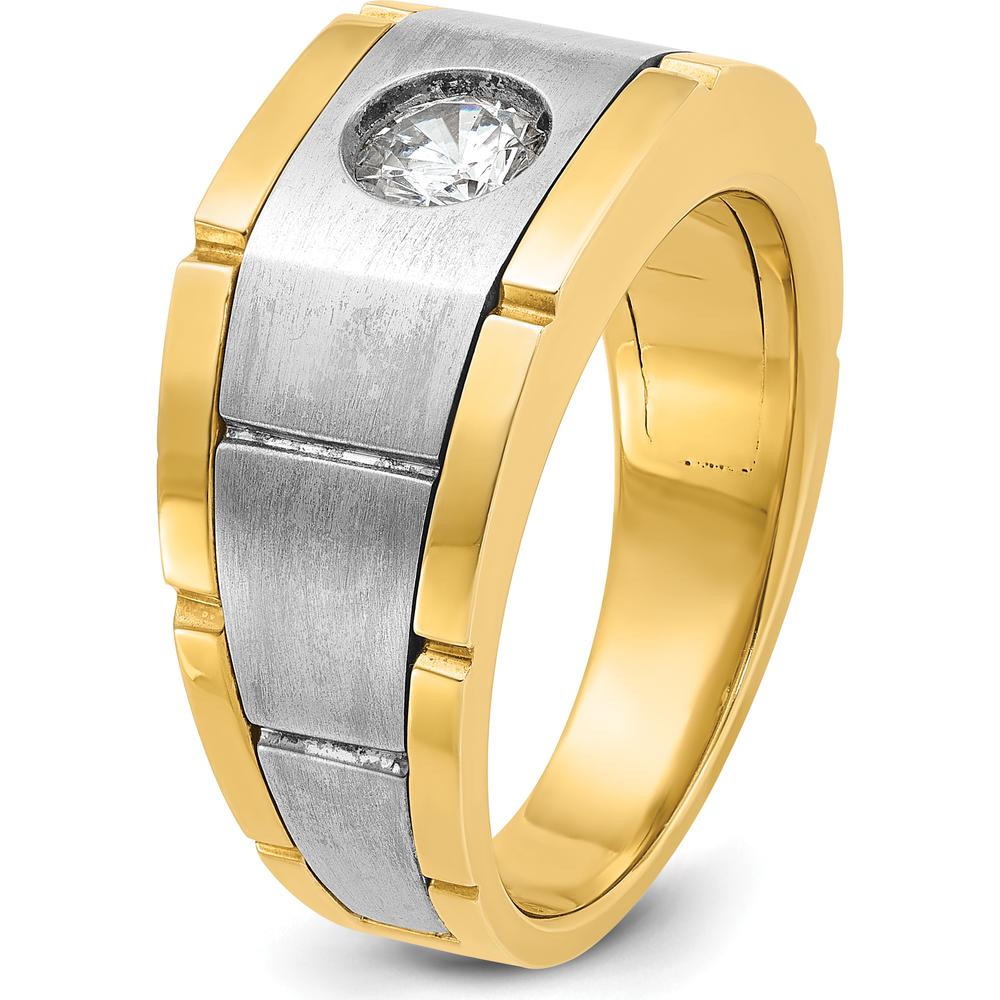10K Two-Tone Gold Polished Satin Band Men's Diamond Ring - 0.5 Carats Total Diamond Weight by IBGoodman