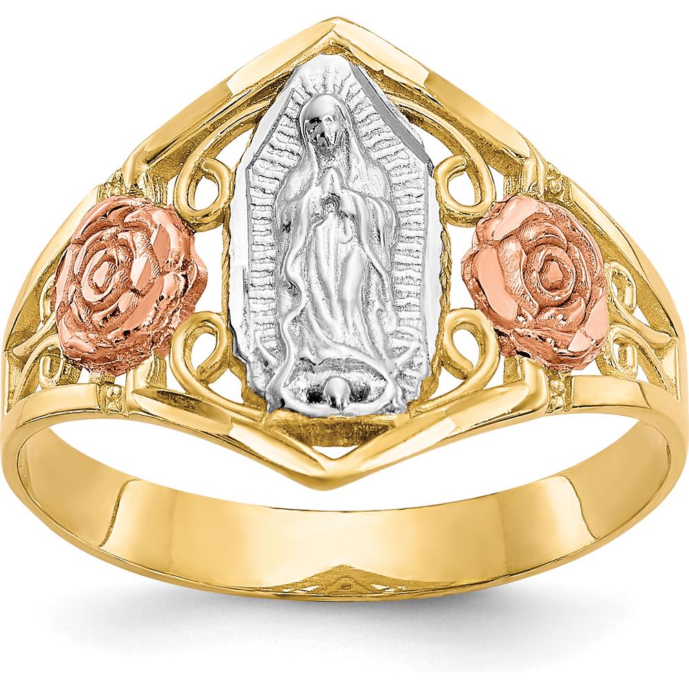 10K Two-Tone Gold Ring with Our Lady of Guadalupe & Rose Gold Accents