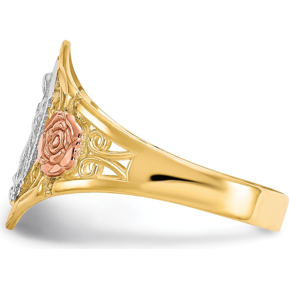 10K Two-Tone Gold Ring with Our Lady of Guadalupe & Rose Gold Accents