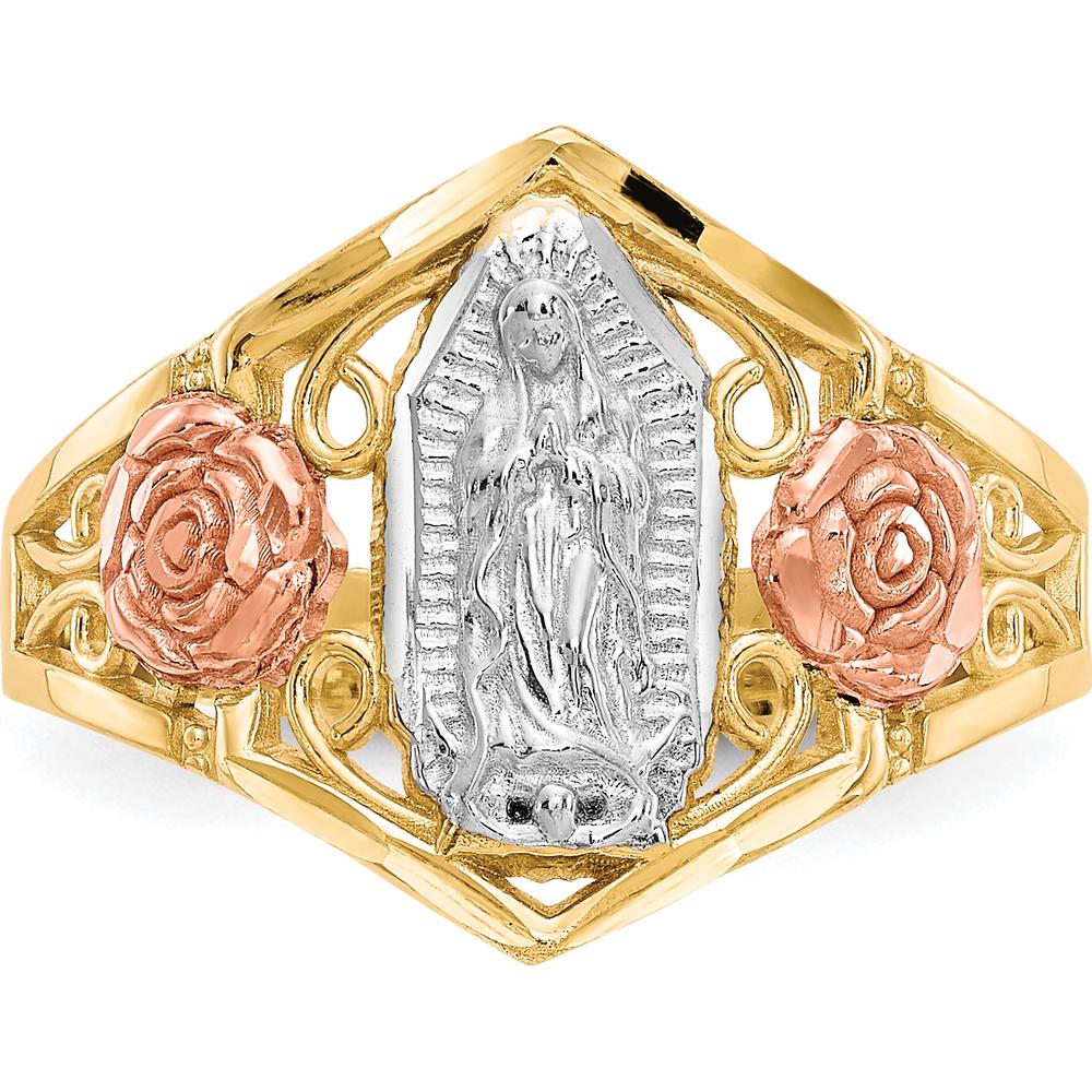10K Two-Tone Gold Ring with Our Lady of Guadalupe & Rose Gold Accents