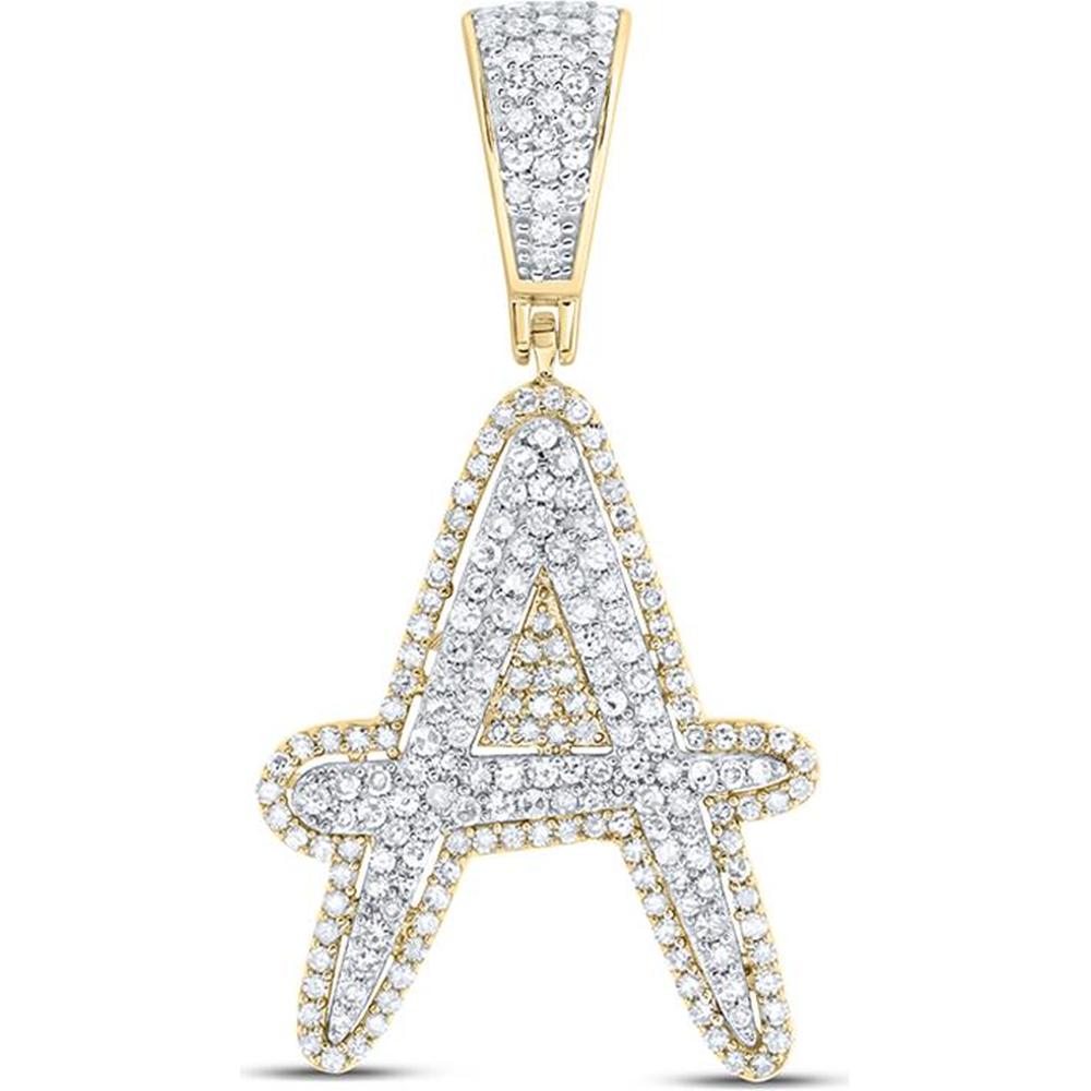 10K Two-Tone Gold Round Diamond A Initial Letter Charm Pendant - 3/4 Carat Total Diamond Weight