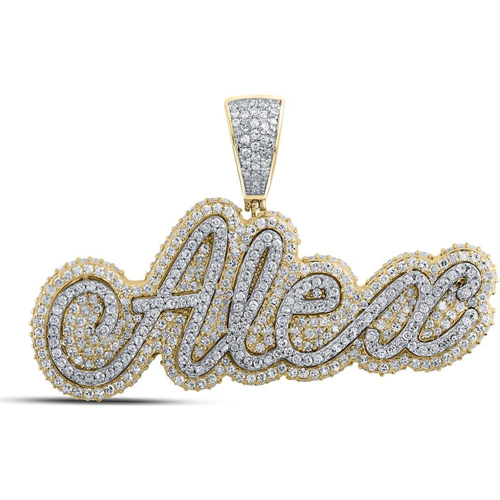 10K Two-Tone Gold Round Diamond Alex Name Charm Pendant - 2.12 Carat Total Diamond Weight