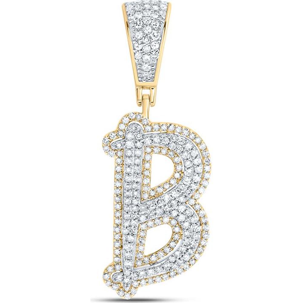10K Two-Tone Gold Round Diamond 'B' Initial Pendant - 3/4 Carat Total Diamond Weight