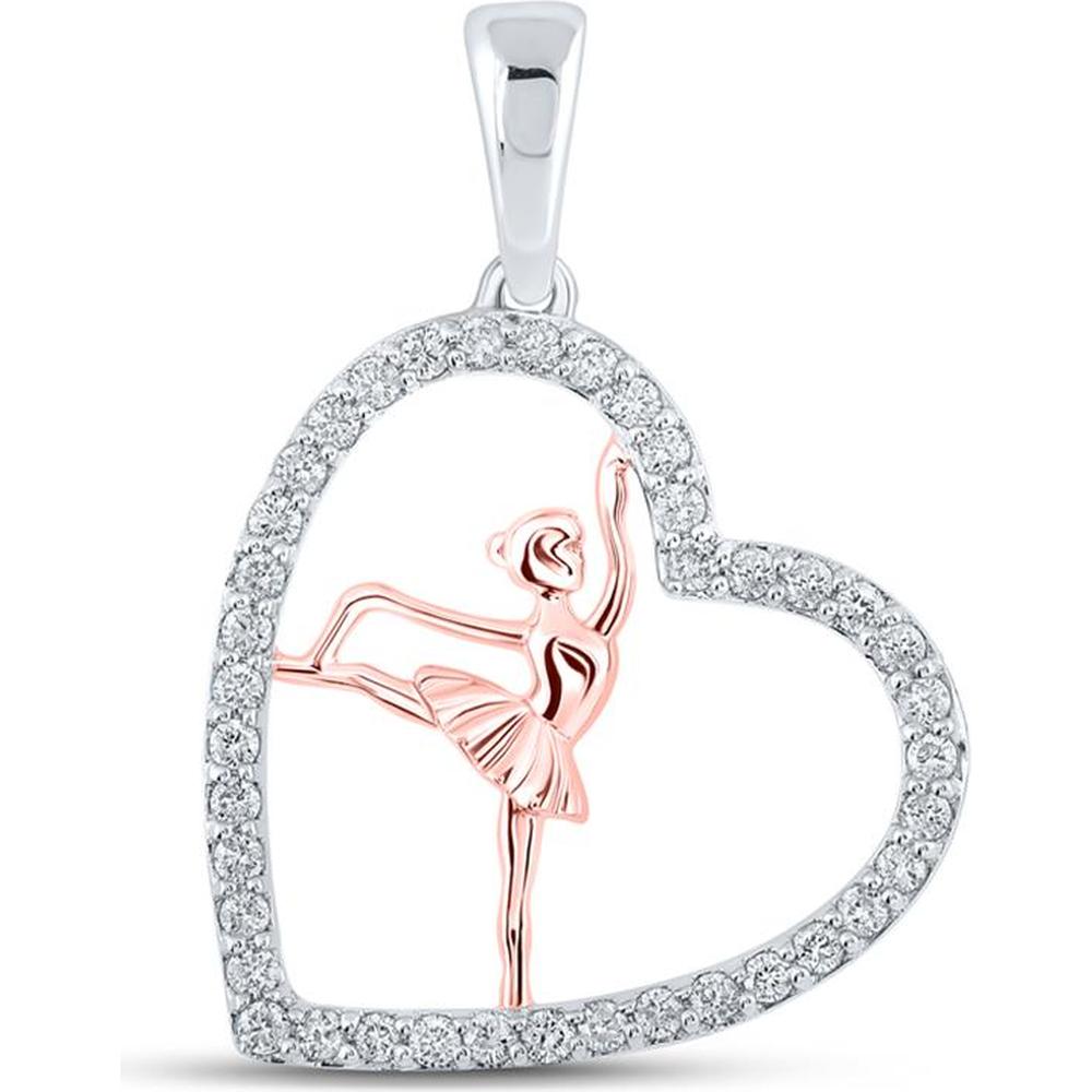 10K Two-Tone Gold Round Diamond Ballerina Heart Pendant - 1/3 Carat Total Diamond Weight