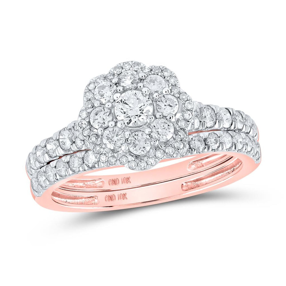 10K Two-Tone Gold Round Diamond Bridal Ring Set - 1 Carat Total Diamond Weight