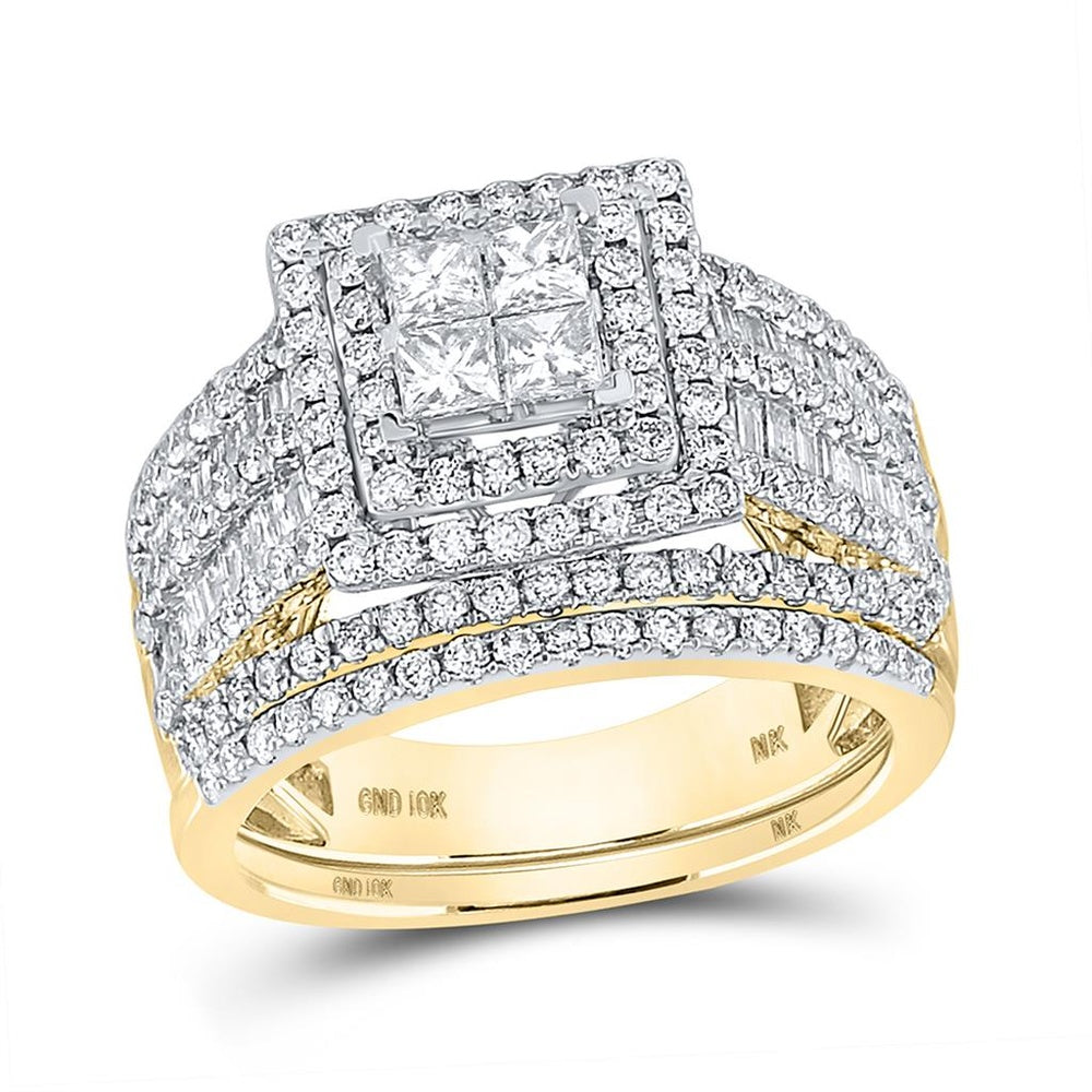 10K Two-Tone Gold Round Diamond Bridal Ring Set - 2 Carat Total Diamond Weight