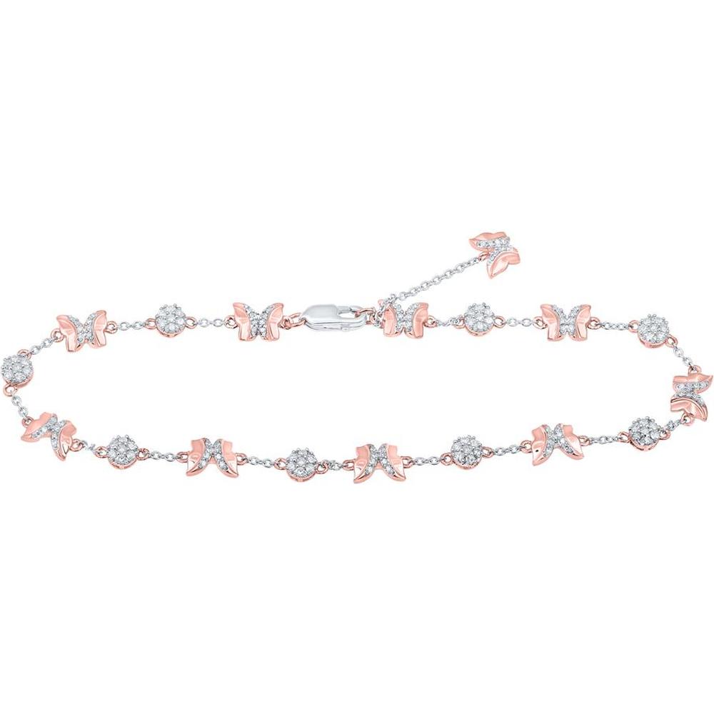 10K Two-Tone Gold Round Diamond Butterfly Bracelet - 1/2 Carat Total Diamond Weight