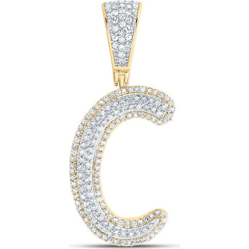 10K Two-Tone Gold Round Diamond "C" Initial Charm Pendant - 5/8 Carat Total Diamond Weight