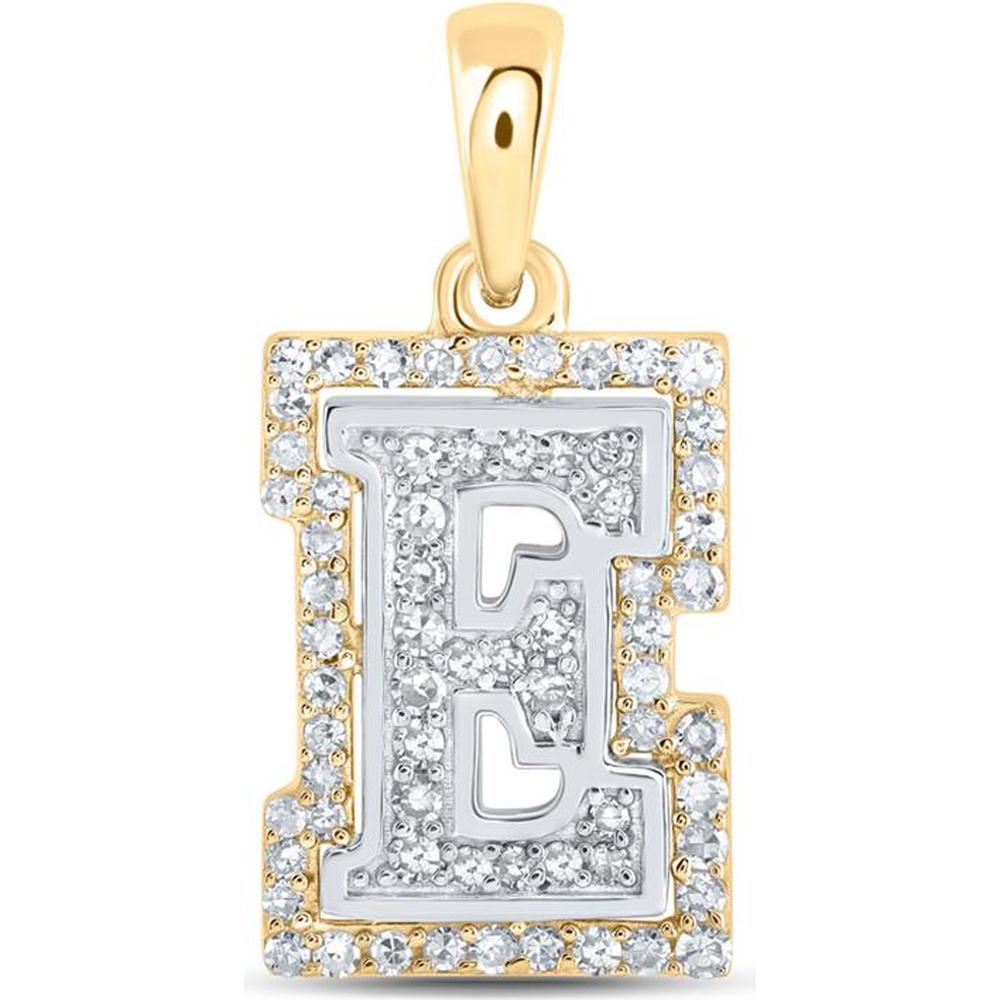 10K Two-Tone Gold Round Diamond E Initial Pendant - 0.22 Carat Total Diamond Weight