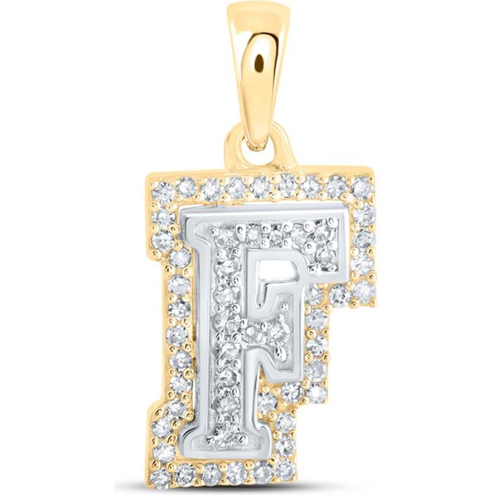 10K Two-Tone Gold Round Diamond "F" Initial Pendant - 1/5 Carat Total Diamond Weight