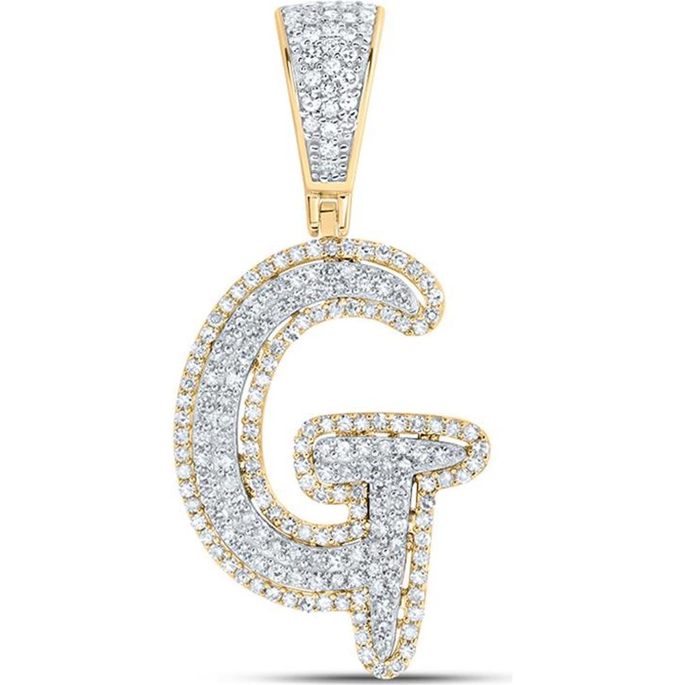 10K Two-Tone Gold Round Diamond G Initial Letter Charm Pendant - 0.75 Carat Total Diamond Weight