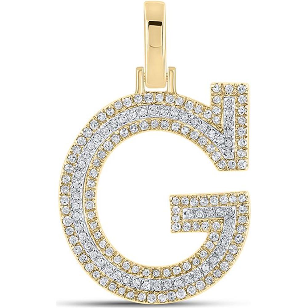 10K Two-Tone Gold Round Diamond G Initial Pendant - 0.42 Carat Total Diamond Weight