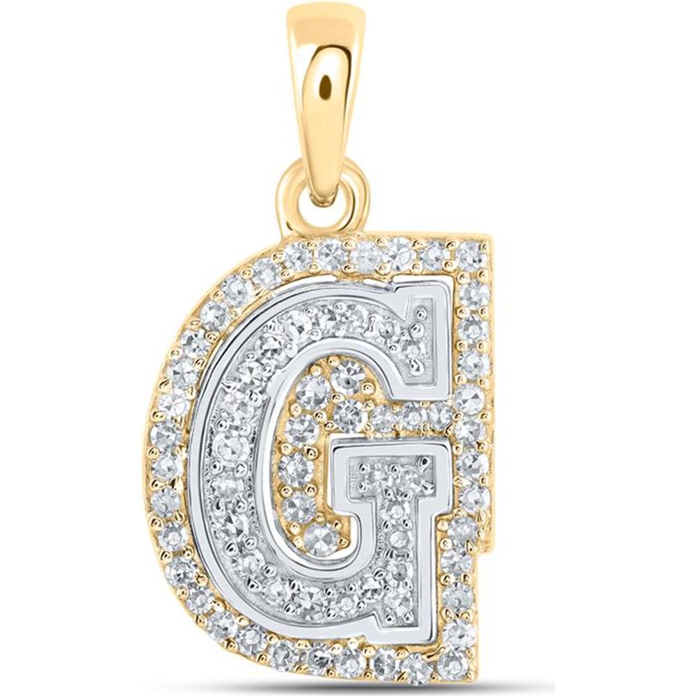 10K Two-Tone Gold Round Diamond G Initial Pendant - 1/5 Carat Total Diamond Weight