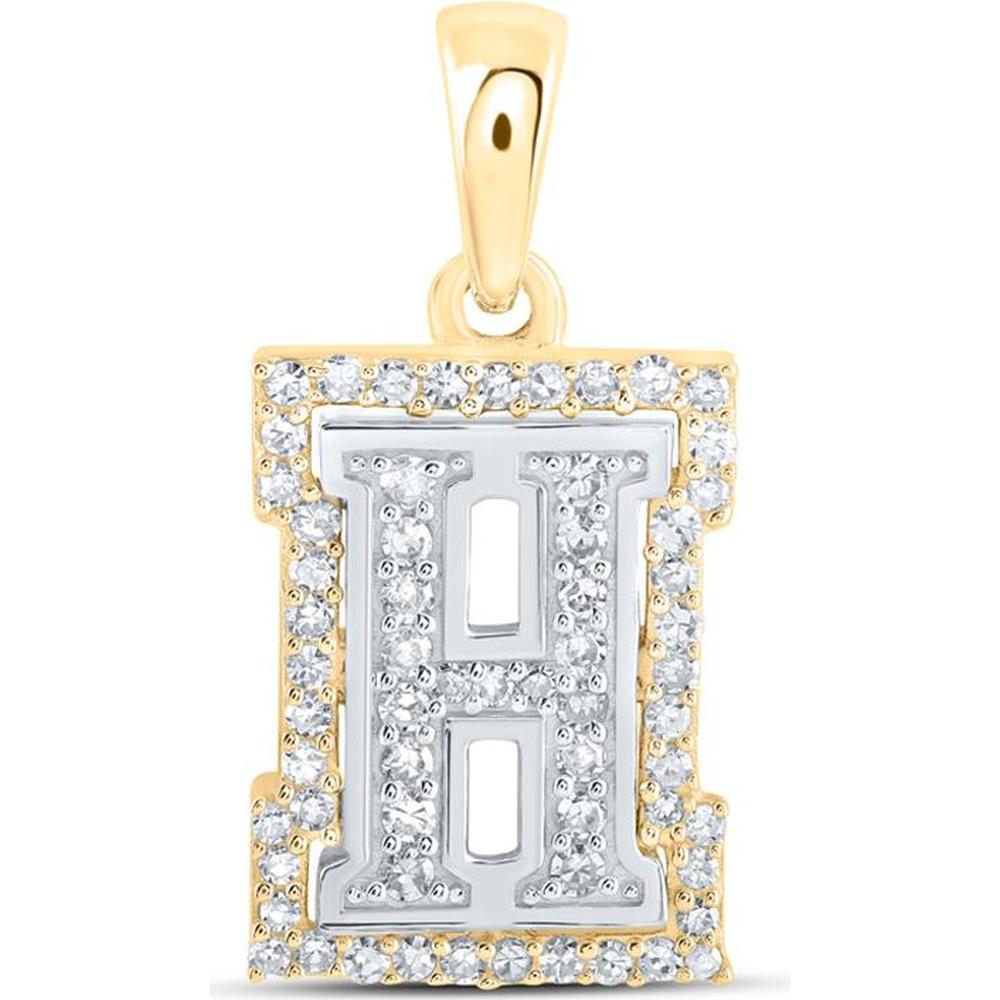 10K Two-Tone Gold Round Diamond H Initial Letter Pendant - 1/5 Carat Total Diamond Weight