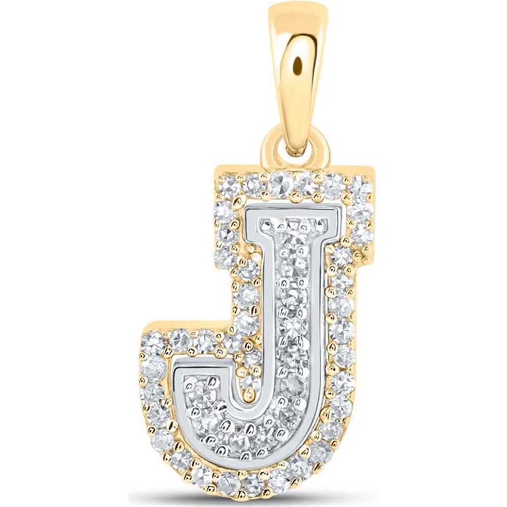 10K Two-Tone Gold Round Diamond "J" Initial Pendant - 1/6 Carat Total Diamond Weight