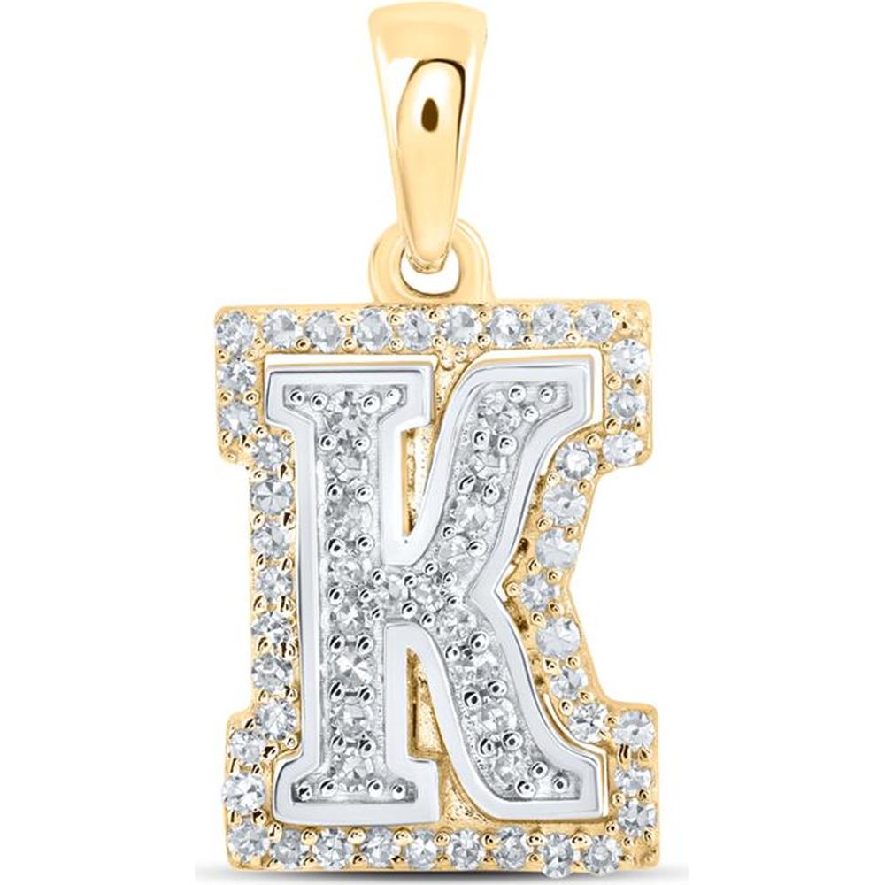 10K Two-Tone Gold Round Diamond K Initial Letter Pendant - 1/5 Carat Total Diamond Weight