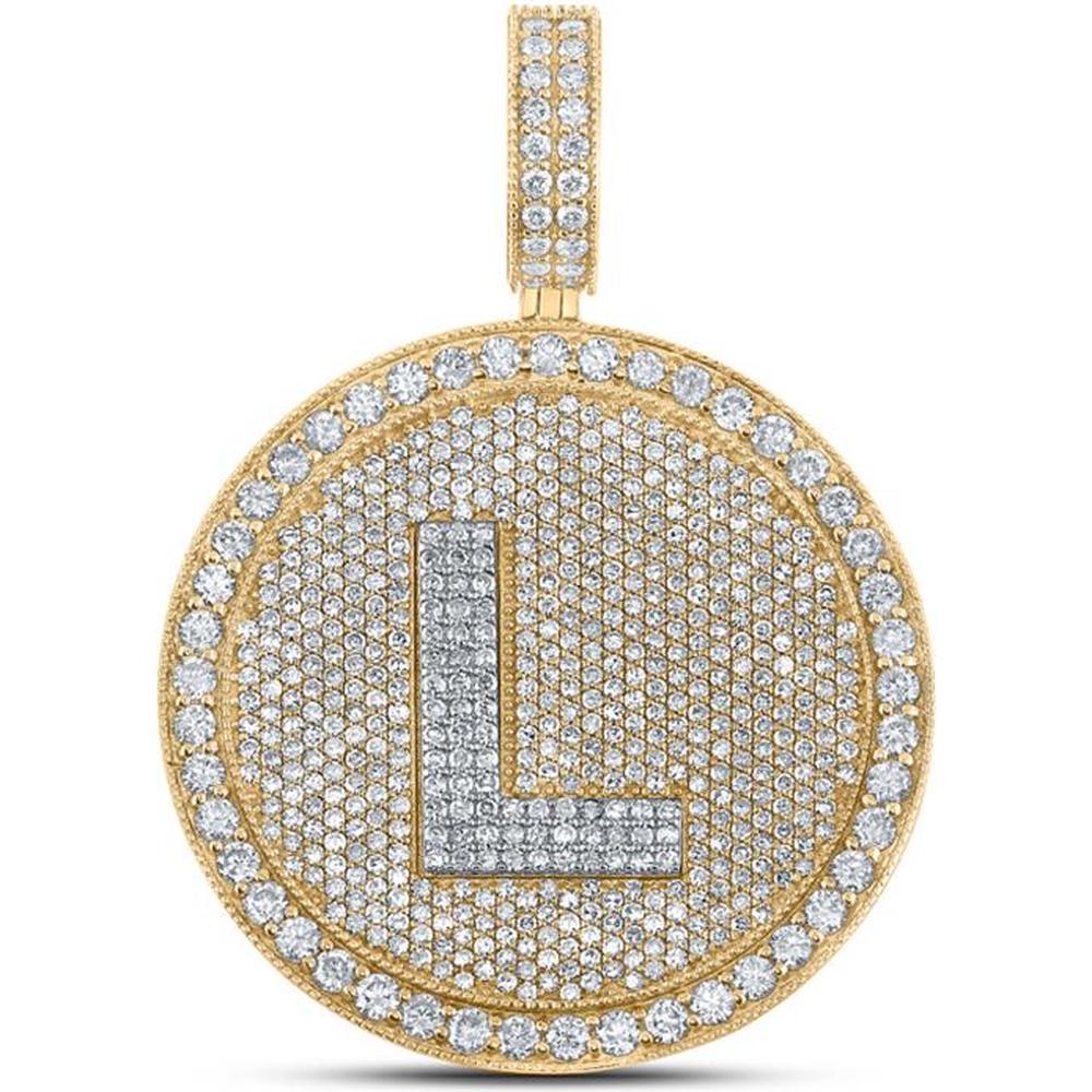 10K Two-Tone Gold Round Diamond "L" Circle Pendant - 4.01 Carat Total Diamond Weight