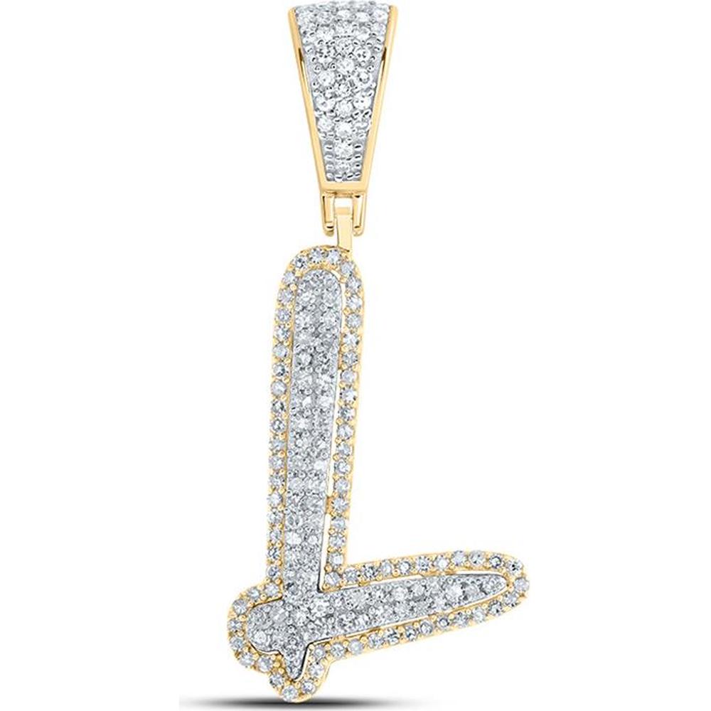 10K Two-Tone Gold Round Diamond "L" Initial Letter Charm Pendant - 1/2 Carat Total Diamond Weight