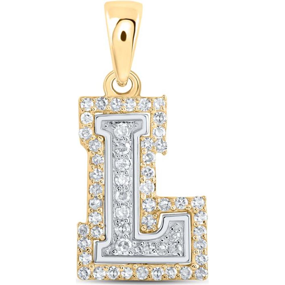10K Two-Tone Gold Round Diamond L Initial Pendant - 1/6 Carat Total Diamond Weight