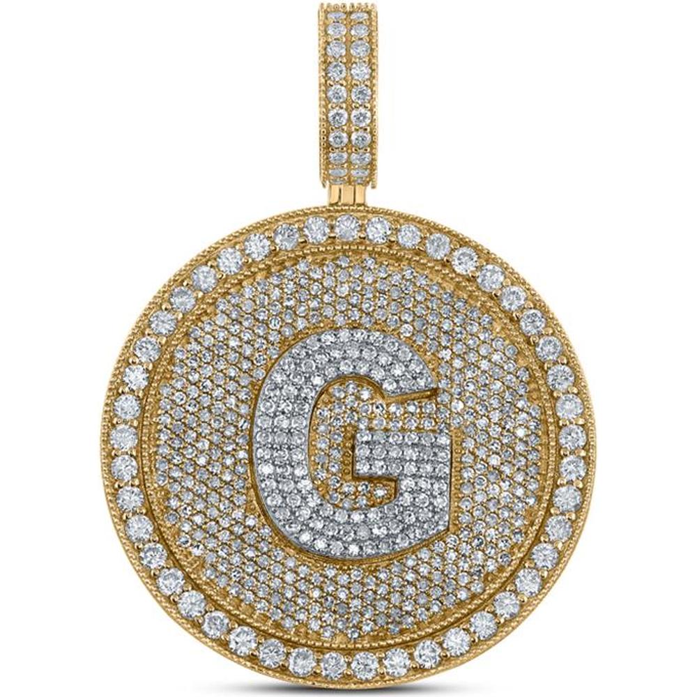 10K Two-Tone Gold Round Diamond Letter G Pendant with Pave-Set 3.81 Carat Diamonds - 48mm Length