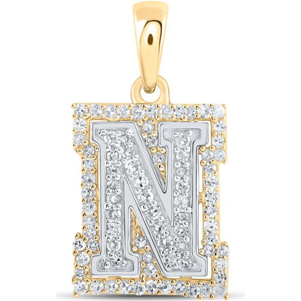 10K Two-Tone Gold Round Diamond N Initial Letter Pendant - 0.25 Carat Total Diamond Weight