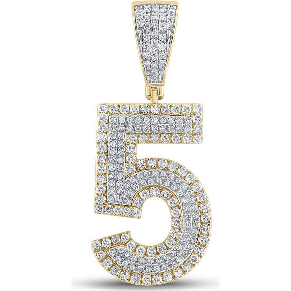 10K Two-Tone Gold Round Diamond Number 5 Pendant - 3/4 Carat Total Diamond Weight