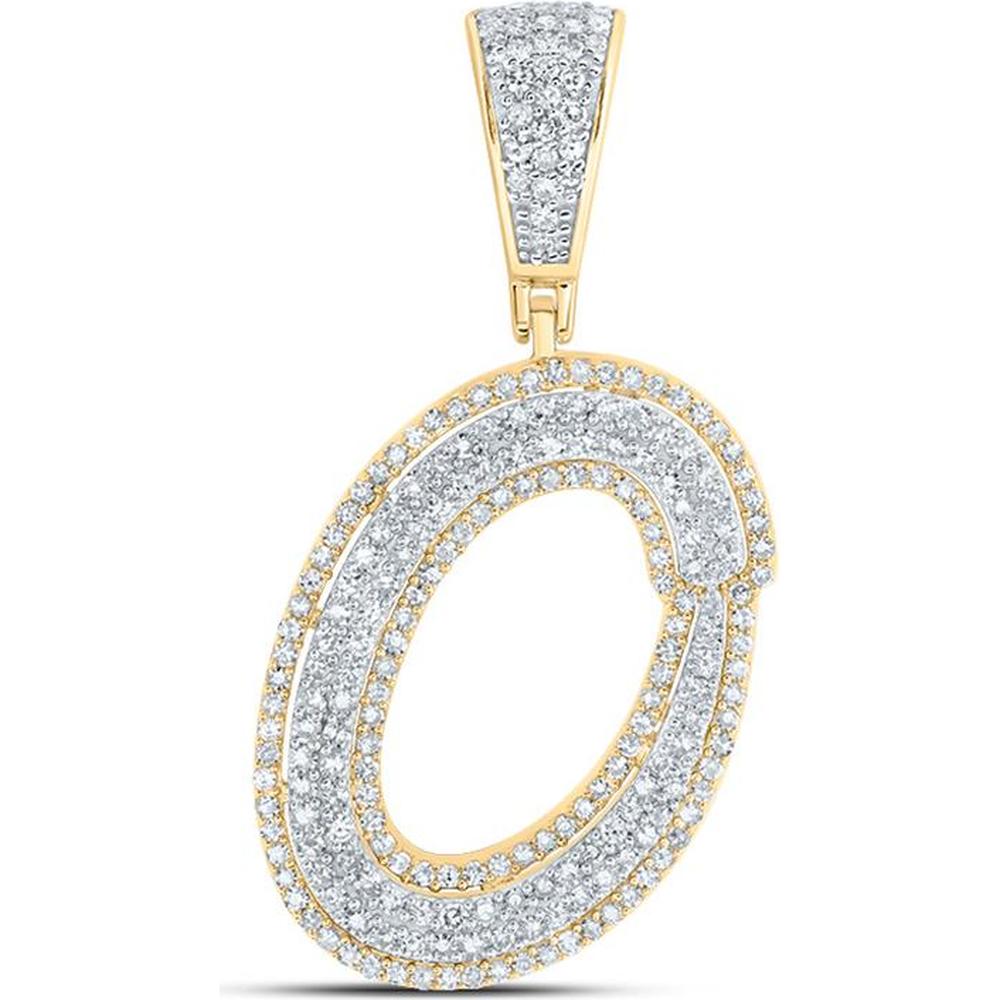 10K Two-Tone Gold Round Diamond O Initial Charm Pendant - 3/4 Carat Total Diamond Weight
