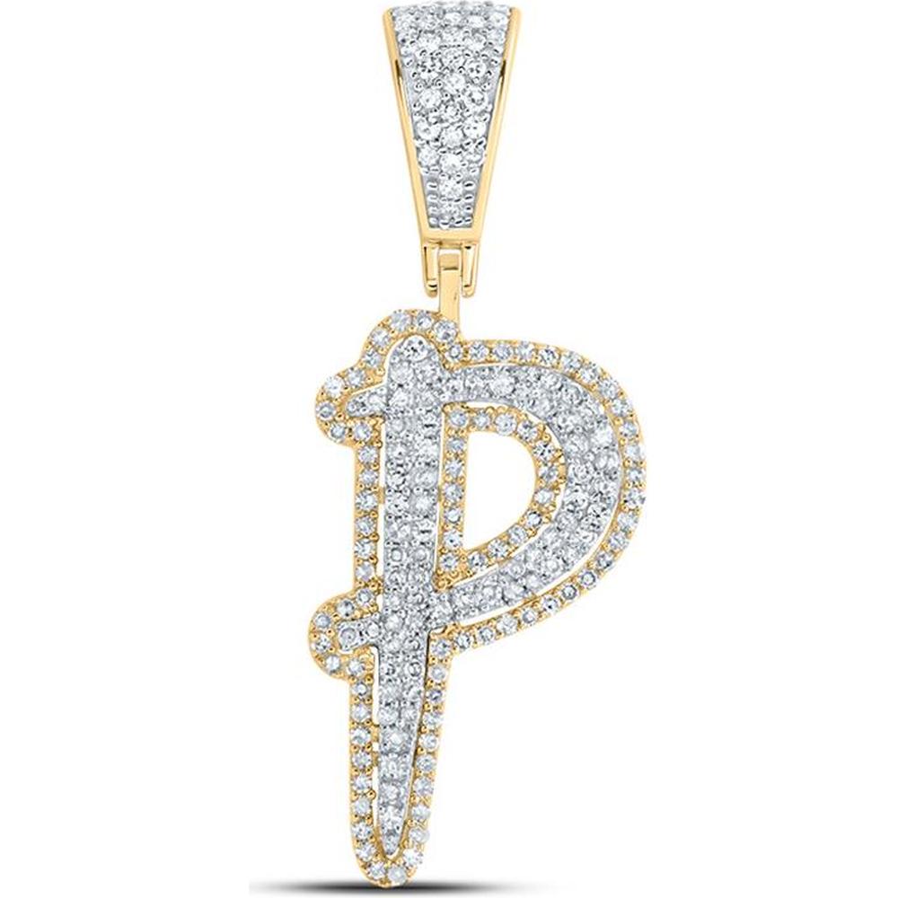 10K Two-Tone Gold Round Diamond P Initial Letter Charm Pendant - 5/8 Carat Total Diamond Weight