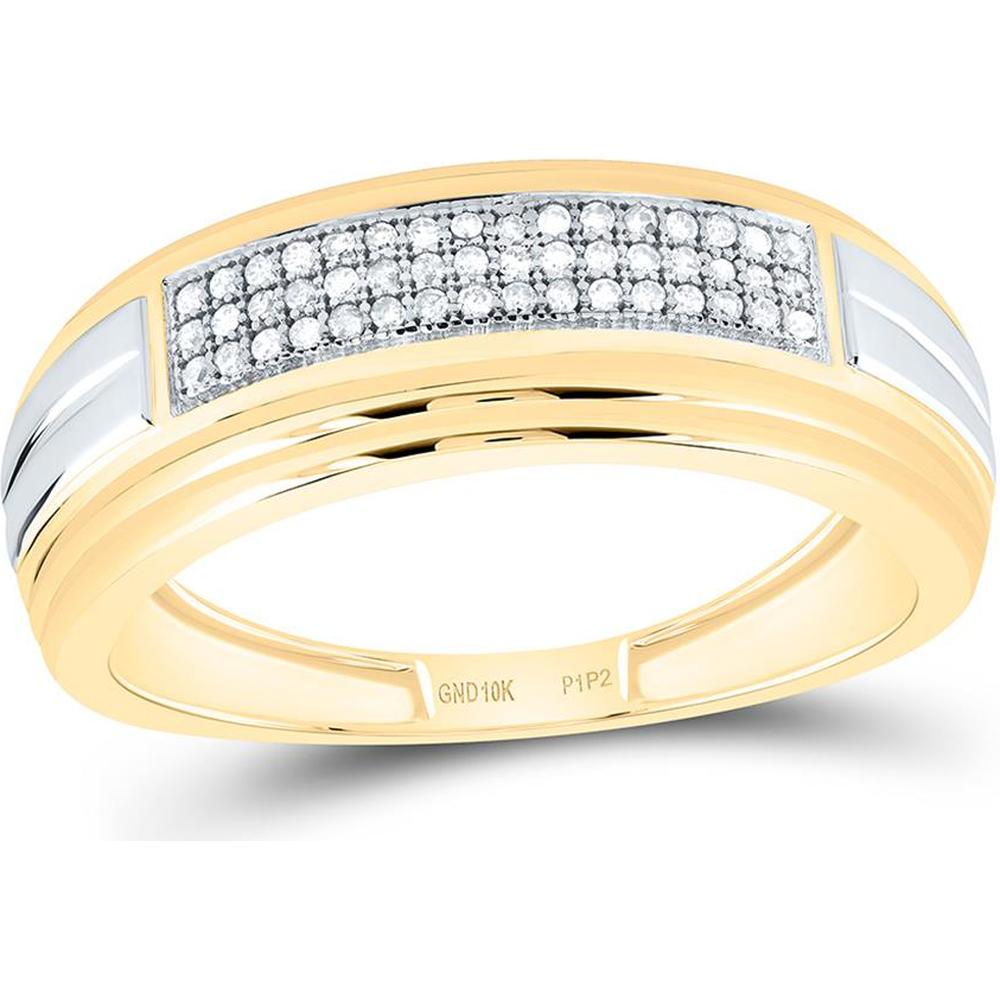 10K Two-Tone Gold Round Diamond Pave Band Ring - 1/6 Carat Total Diamond Weight