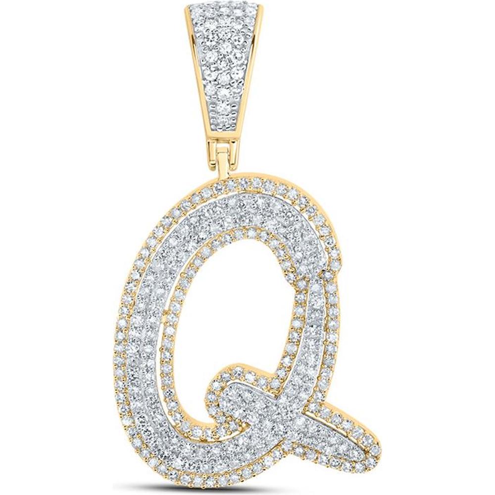 10K Two-Tone Gold Round Diamond Q Initial Letter Charm Pendant - 0.9 Carat Diamond Weight