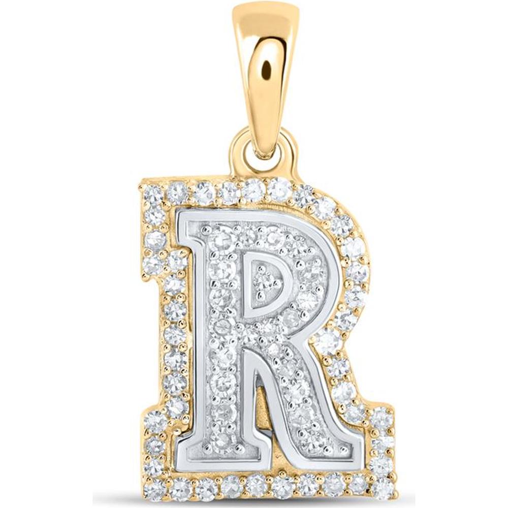 10K Two-Tone Gold Round Diamond "R" Initial Pendant - 1/5 Carat Total Diamond Weight