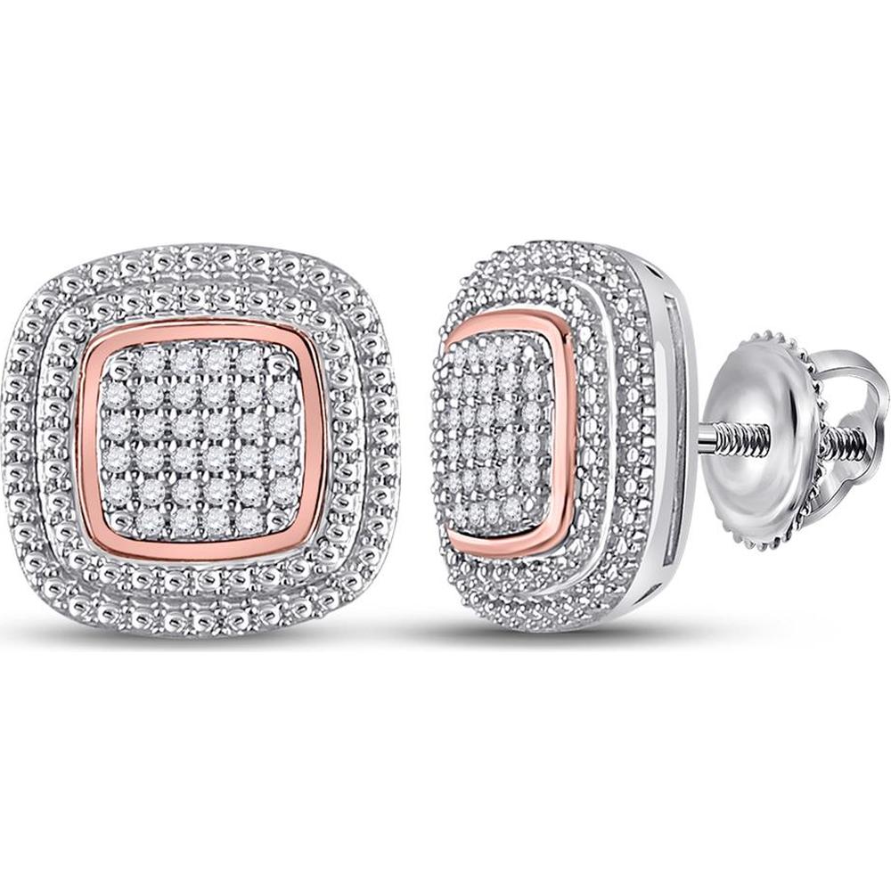 10K Two-Tone Gold Round Diamond Square Cluster Stud Earrings - 1/6 Carat Total Diamond Weight