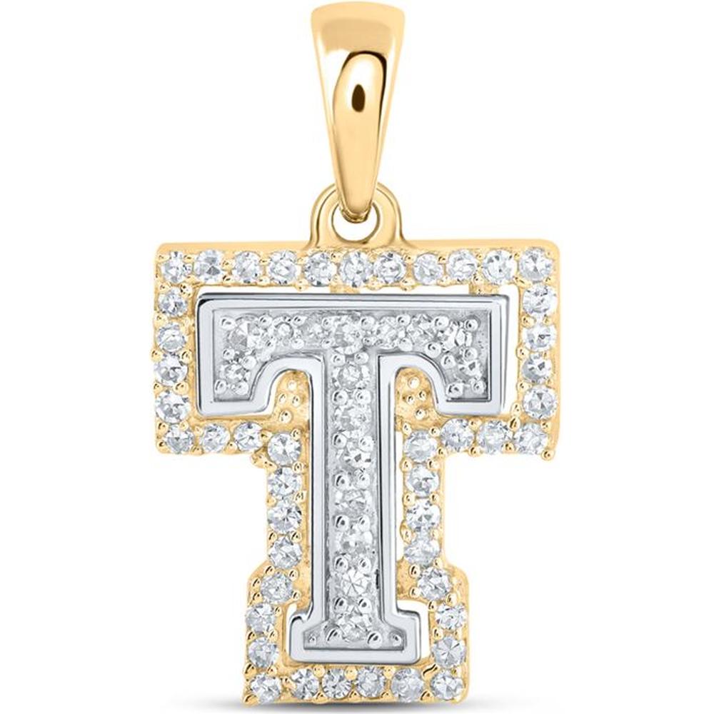 10K Two-Tone Gold Round Diamond "T" Pendant - 1/5 Carat Total Diamond Weight