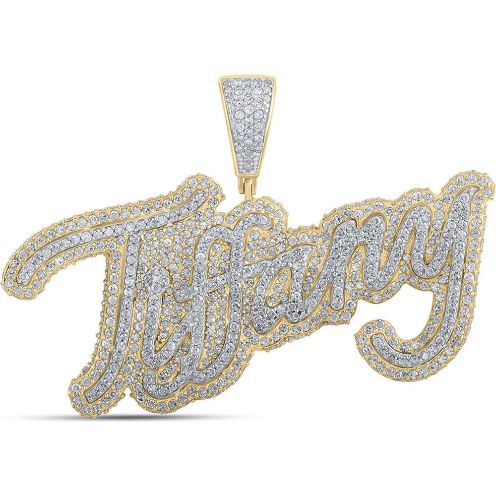 10K Two-Tone Gold Round Diamond Tiffany Name Pendant - 2.66 Carat Total Diamond Weight
