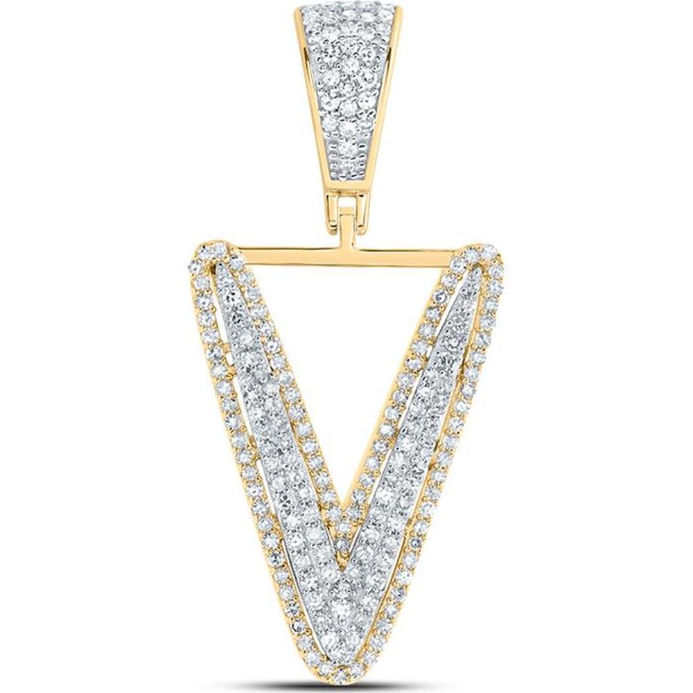 10K Two-Tone Gold Round Diamond V Initial Letter Charm Pendant - 5/8 Carat Total Diamond Weight