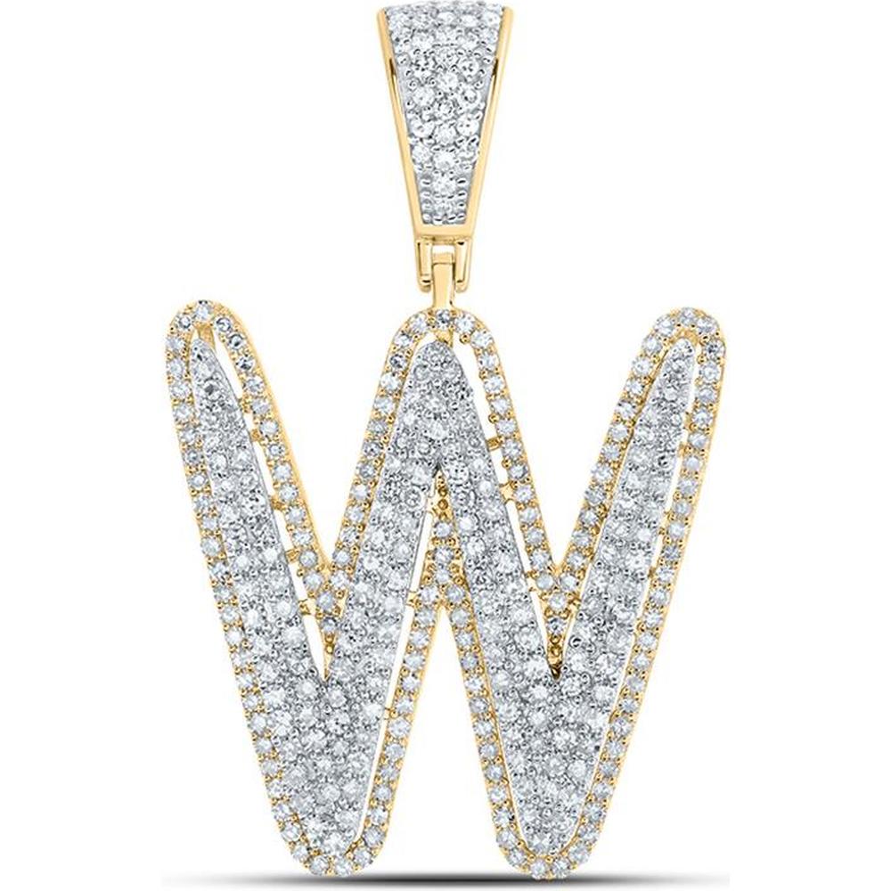 10K Two-Tone Gold Round Diamond W Initial Letter Pendant - 1 Carat Total Diamond Weight