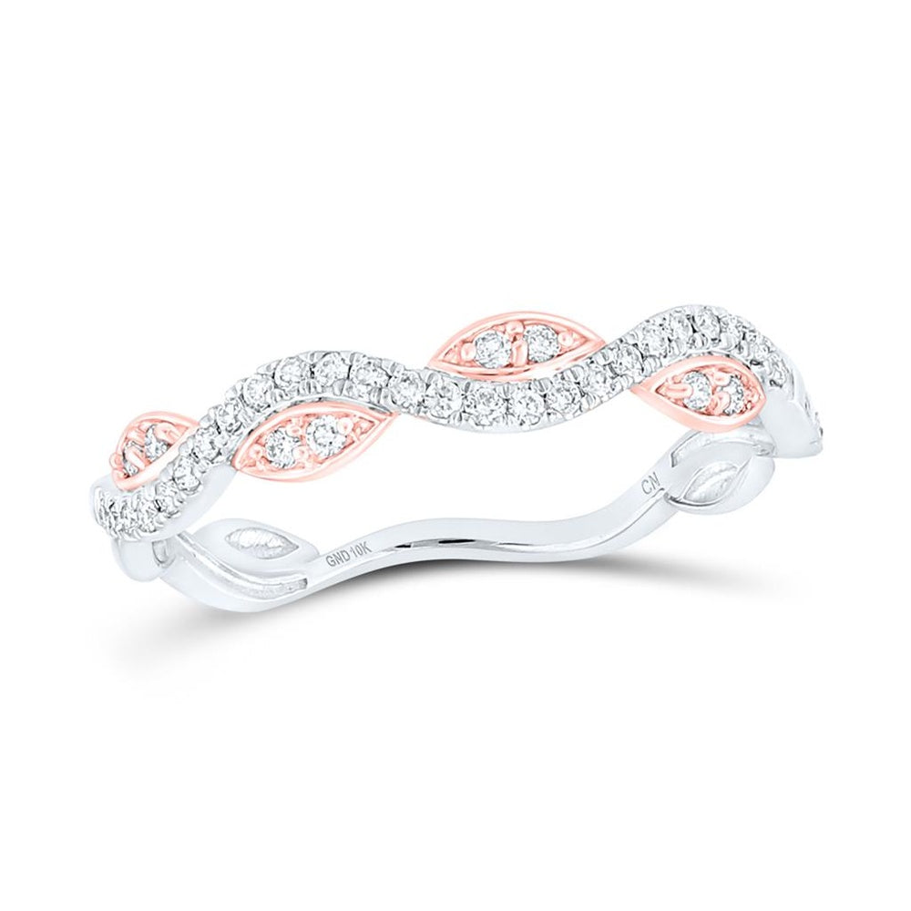 10K Two-Tone Gold Round Diamond Wavy Stackable Band Ring - 1/6 Carat Total Diamond Weight