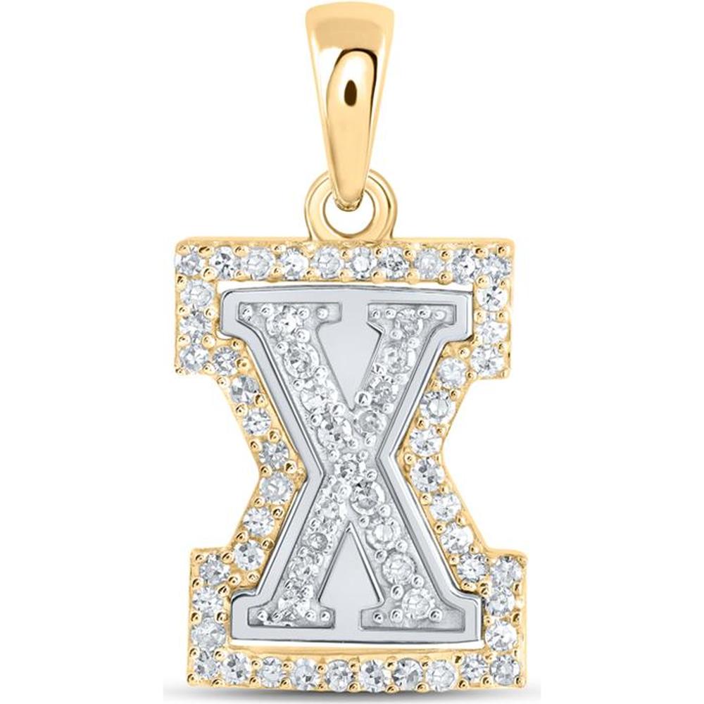 10K Two-Tone Gold Round Diamond X Initial Letter Pendant - 0.19 Carat Total Diamond Weight