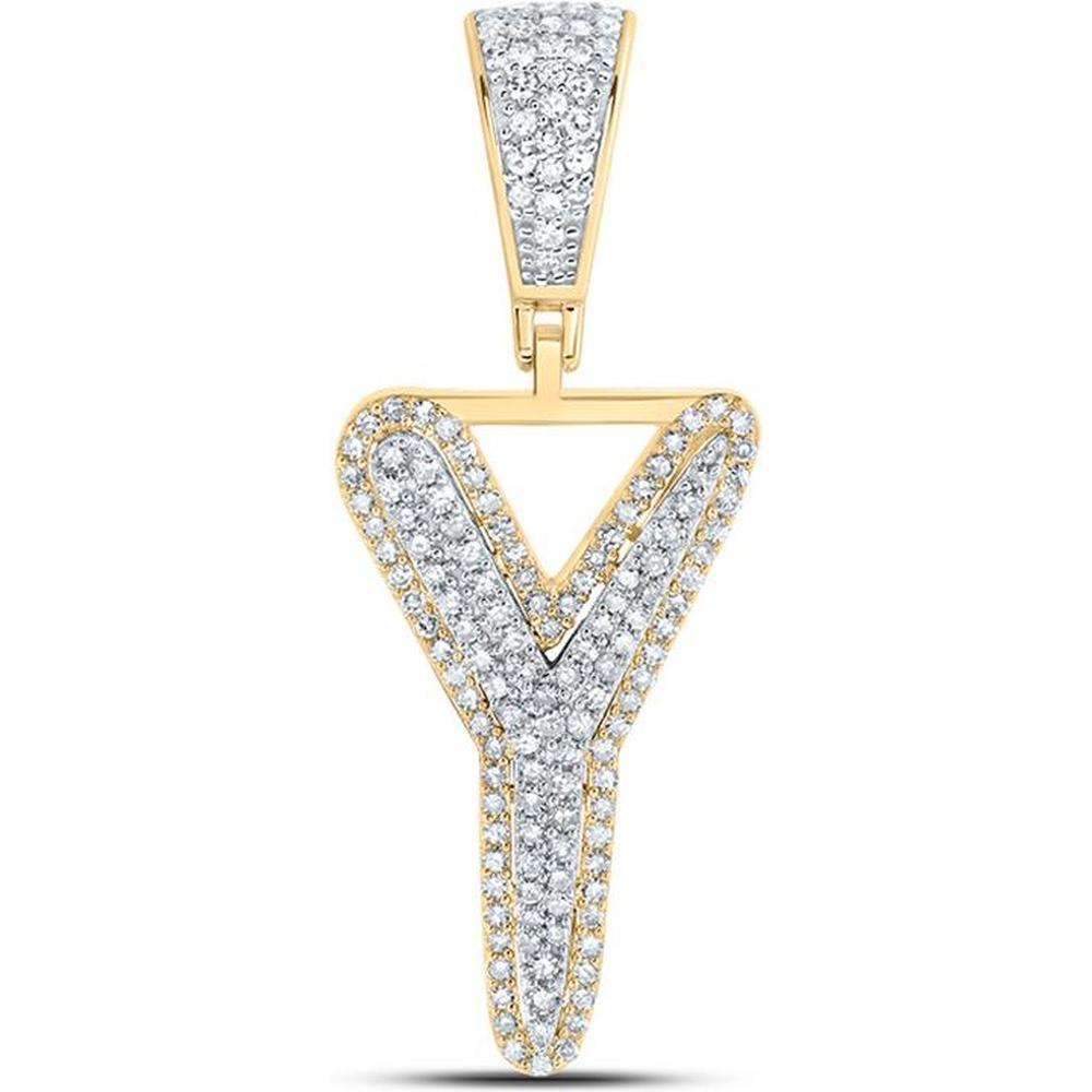 10K Two-Tone Gold Round Diamond "Y" Initial Pendant - 1/2 Carat Total Diamond Weight