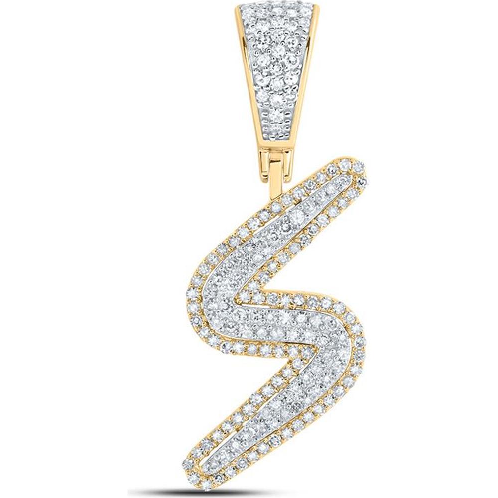 10K Two-Tone Gold "S" Initial Pendant with Prong-Set Round Diamonds - 0.57 Carat Total Diamond Weight