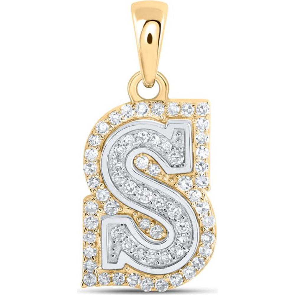 10K Two-Tone Gold "S" Initial Pendant with Round Diamonds - 1/5 Carat Total Diamond Weight