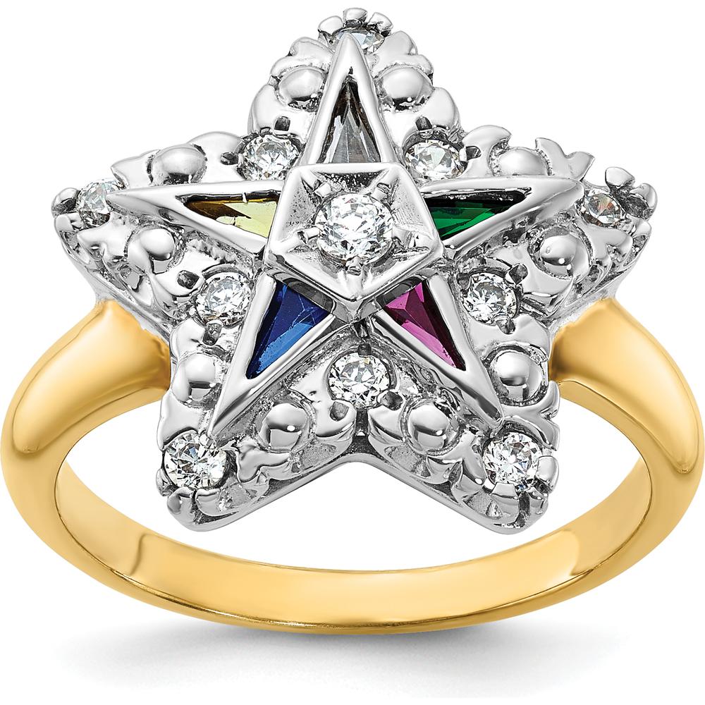 10K Two-Tone Gold Star Masonic Ring with Multi-Color Gemstones and Diamond Accents by IBGoodman